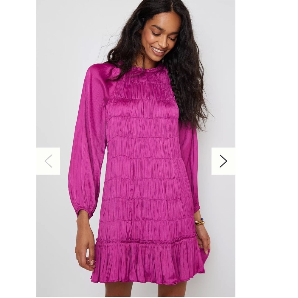 Maeve by Anthropologie Tasha Smocked‎ Pleated Purple Mini Dress Boho Size S